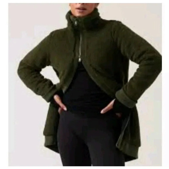 Athleta 100% Polyester Tugga Coat Olive Green Full Zipper Long Sleeve Size XL - Picture 1 of 10